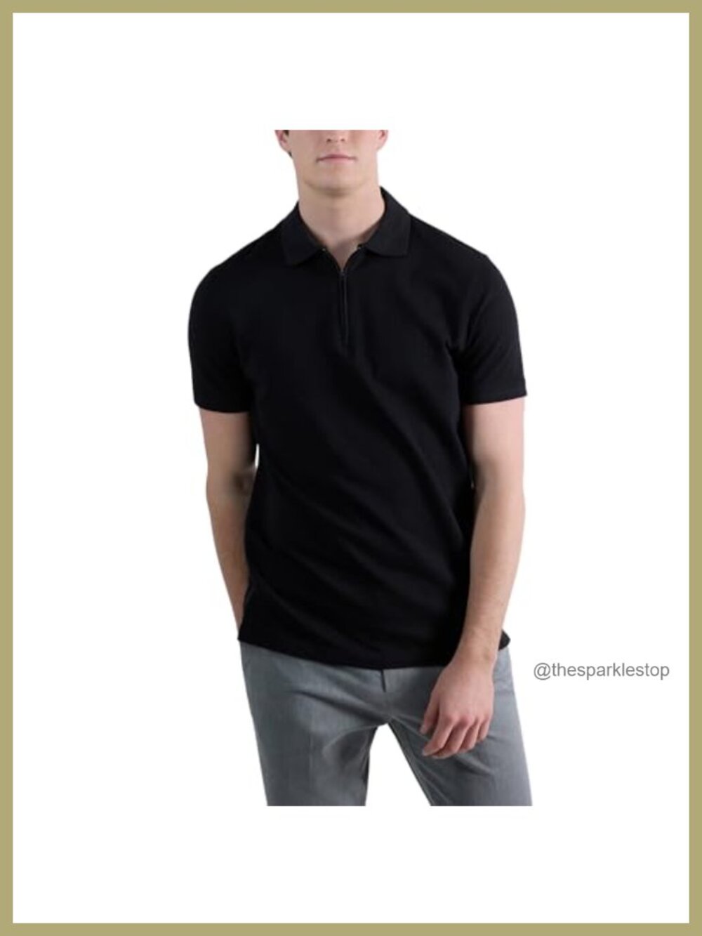 Mens Short Sleeve Quarter Zip Knit Polo Shirt Regular Fit Stretch